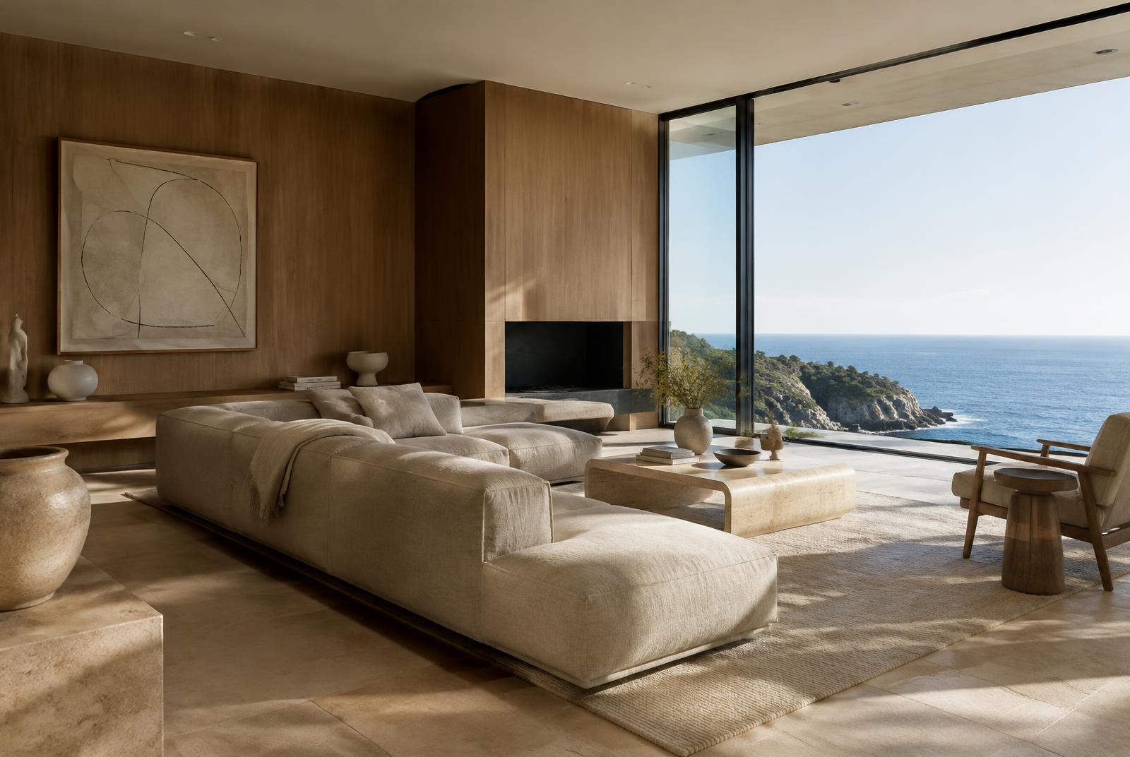 Sala de estar em madeira e pedra